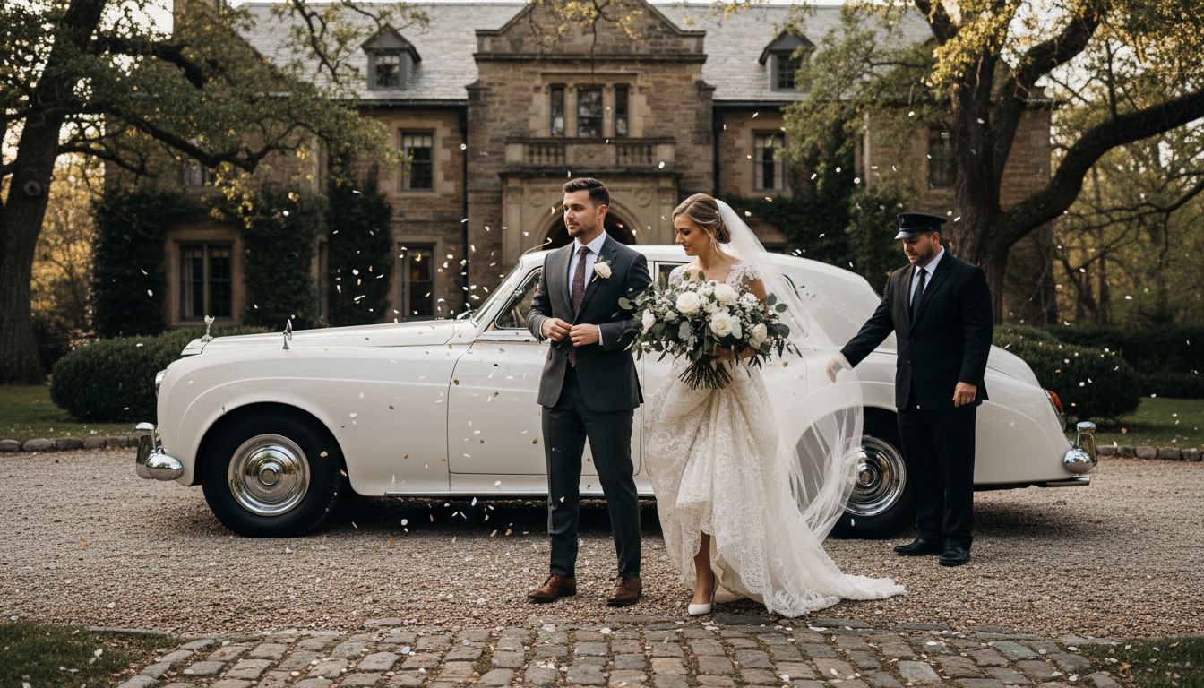 Couple arriving at wedding venue in classic car » Ashe County Livery blog Couple arriving at wedding venue in classic car