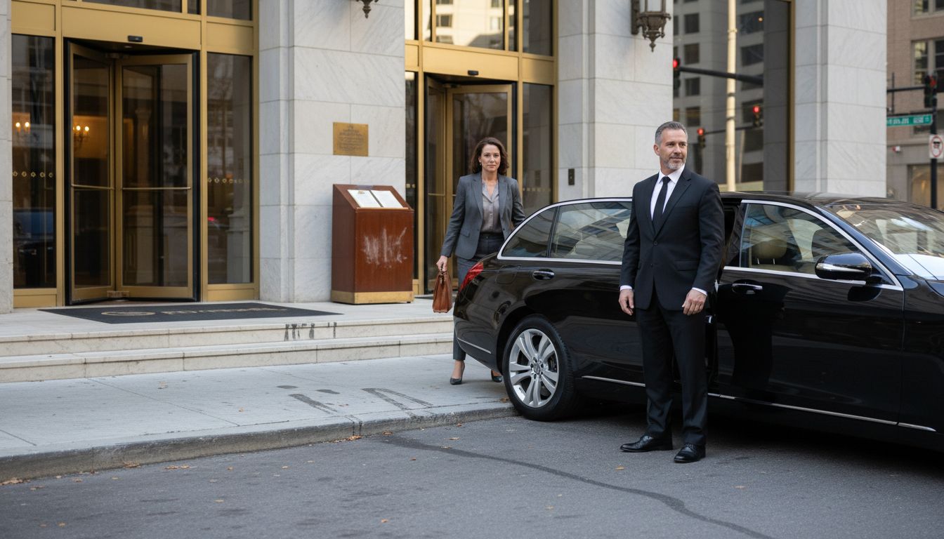 Chauffeur opening car door at hotel entrance » Ashe County Livery blog Chauffeur opening car door at hotel entrance