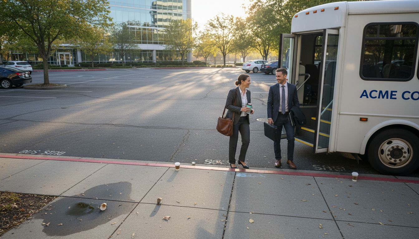Employees boarding corporate shuttle bus » Ashe County Livery blog Employees boarding corporate shuttle bus