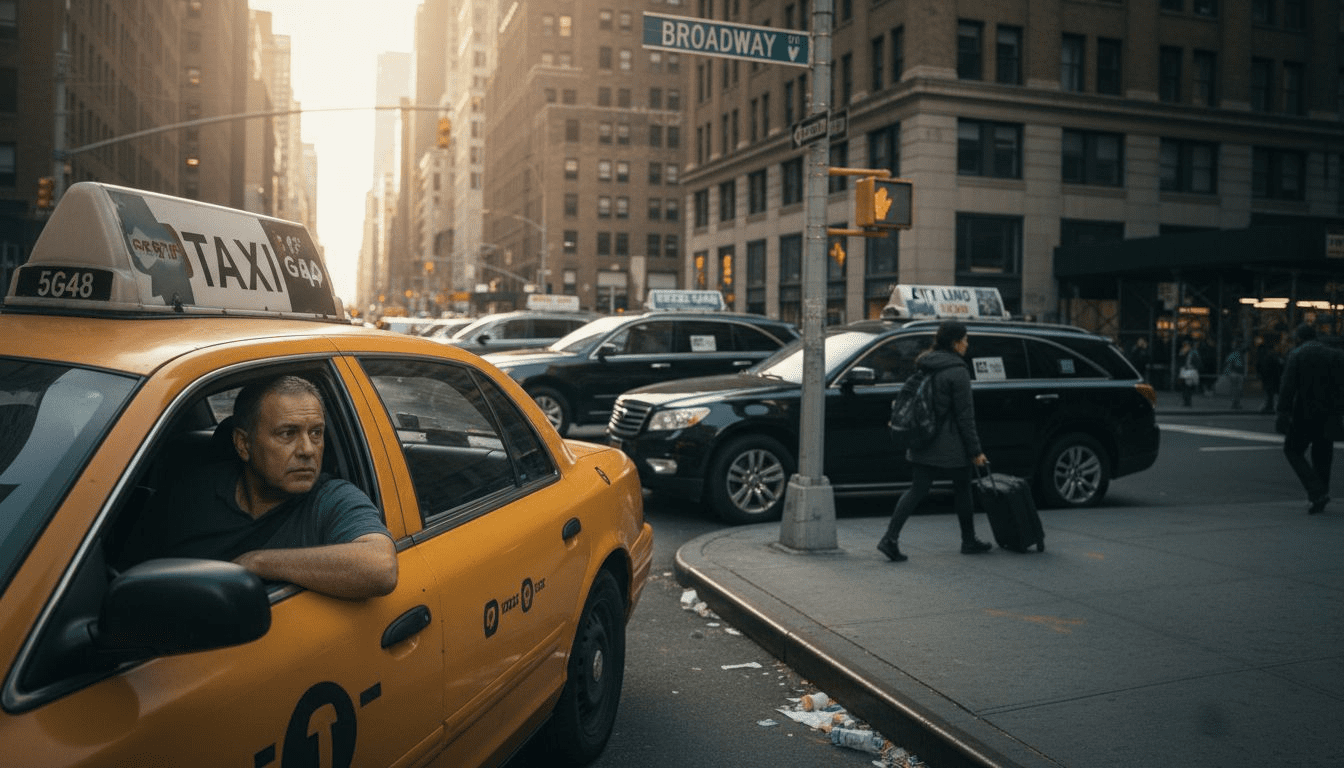 Taxi and livery vehicles at city intersection