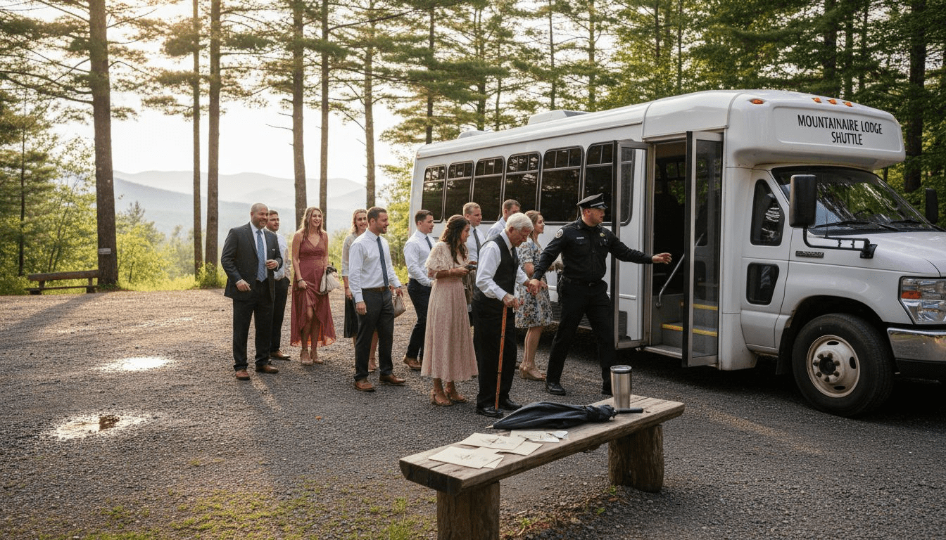 Guests boarding group shuttle bus at special event
