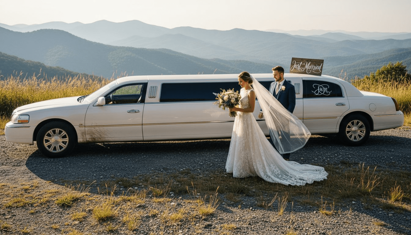 Bride groom beside limo in mountain overlook » Ashe County Livery blog Bride groom beside limo in mountain overlook