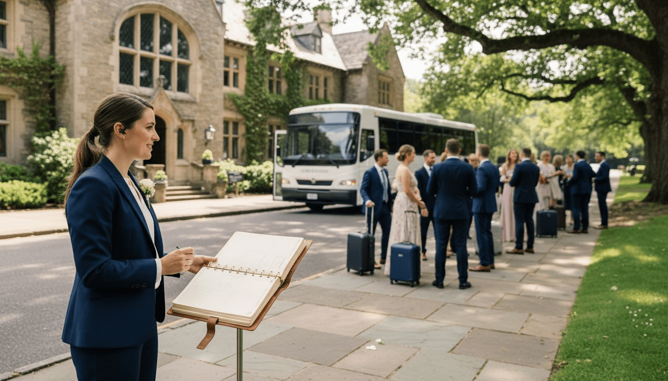 Wedding planner manages guest transport at venue