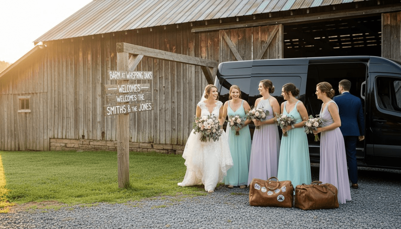 Bridal party arriving at North Carolina wedding venue