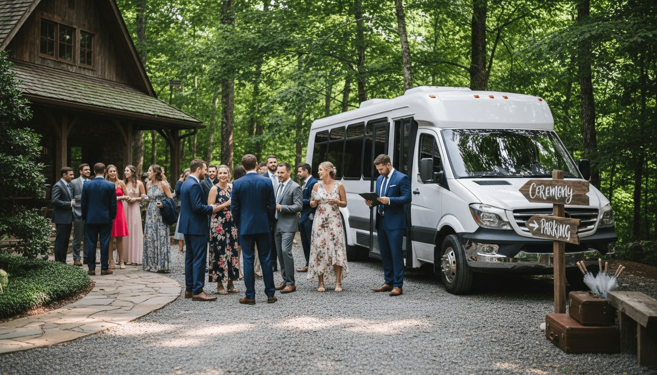 Shuttle bus outside Asheville mountain wedding venue » Ashe County Livery blog Shuttle bus outside Asheville mountain wedding venue