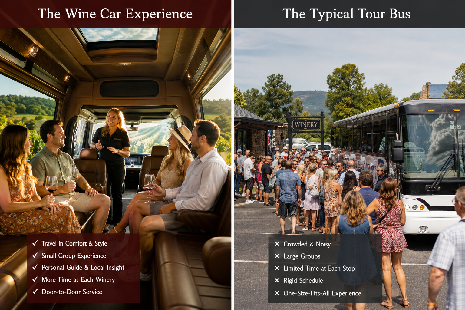Private Wine Tour vs Wine Hopper Bus - Ashe County Livery