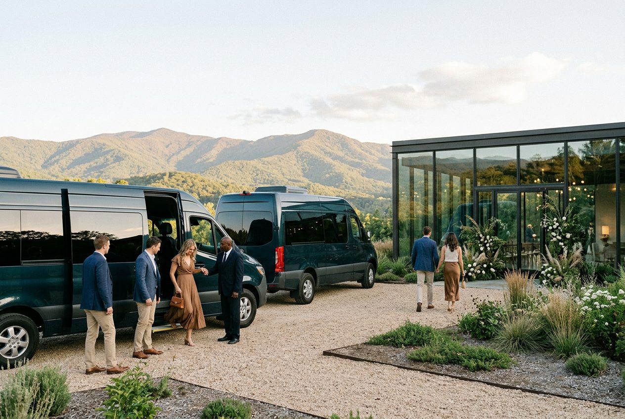 Luxe Glass House Wedding Transportation — Asheville NC Micro-Wedding Venue